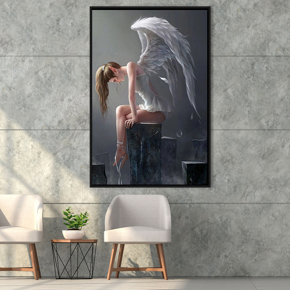 Angel Woman, Winged Woman Framed Canvas Prints Wall Art Home Decor, Floating Frame