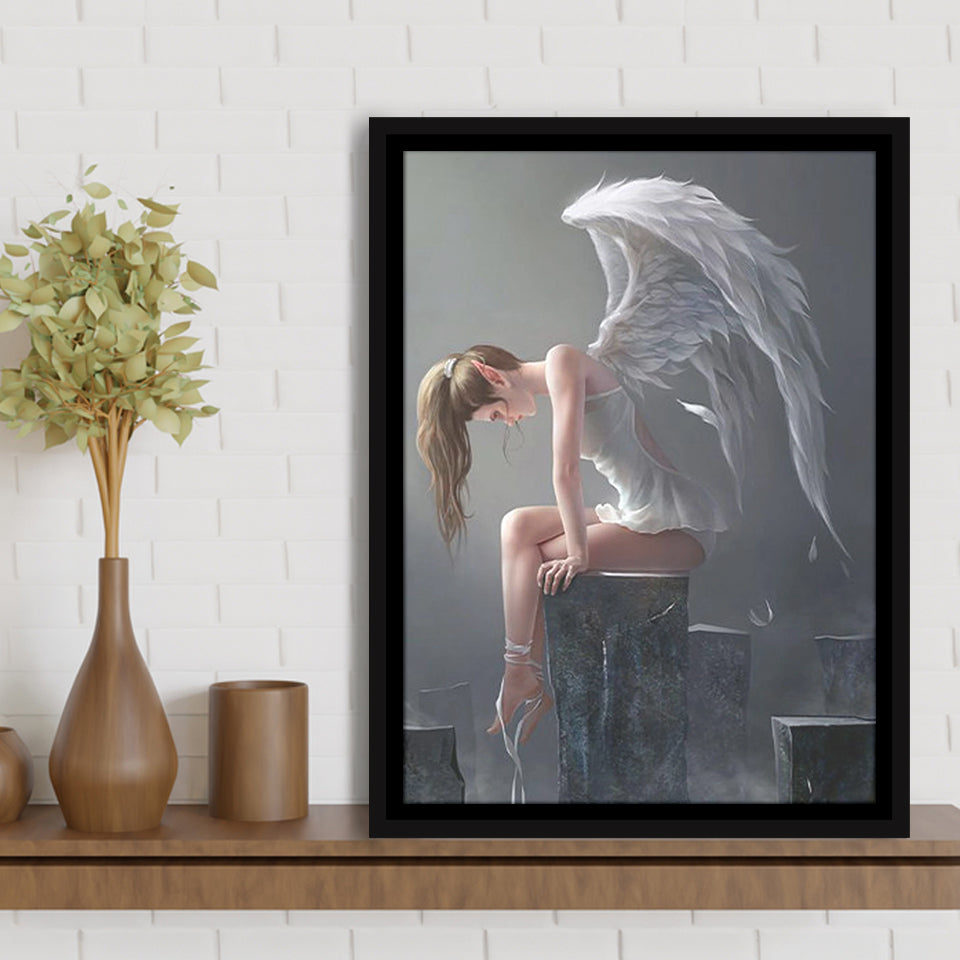 Angel Woman, Winged Woman Framed Canvas Prints Wall Art Home Decor, Floating Frame