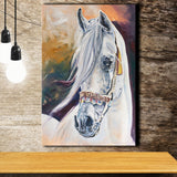 Arabian White Horse Portrait Oil Painting Canvas Prints Wall Art Home Decor