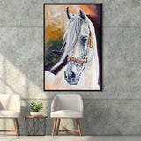 Arabian White Horse Portrait Oil Painting Framed Canvas Prints Wall Art Home Decor, Floating Frame