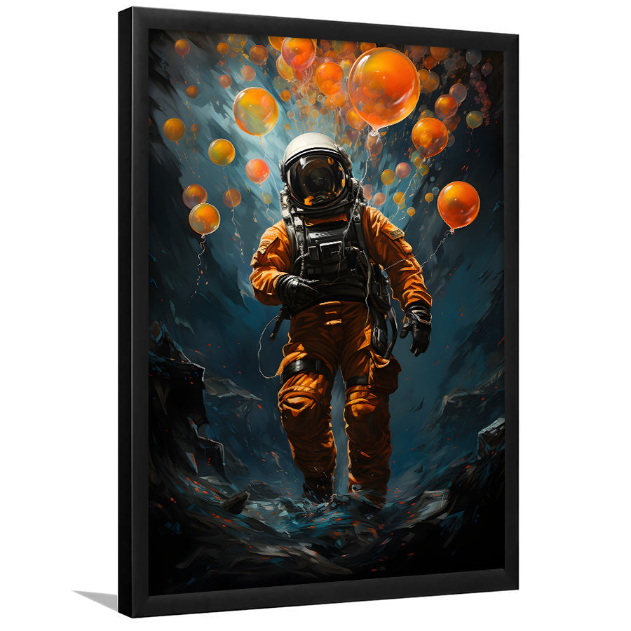 Astronaut And Balloons V1 Framed Art Prints Wall Decor, Painting Art, Framed Picture
