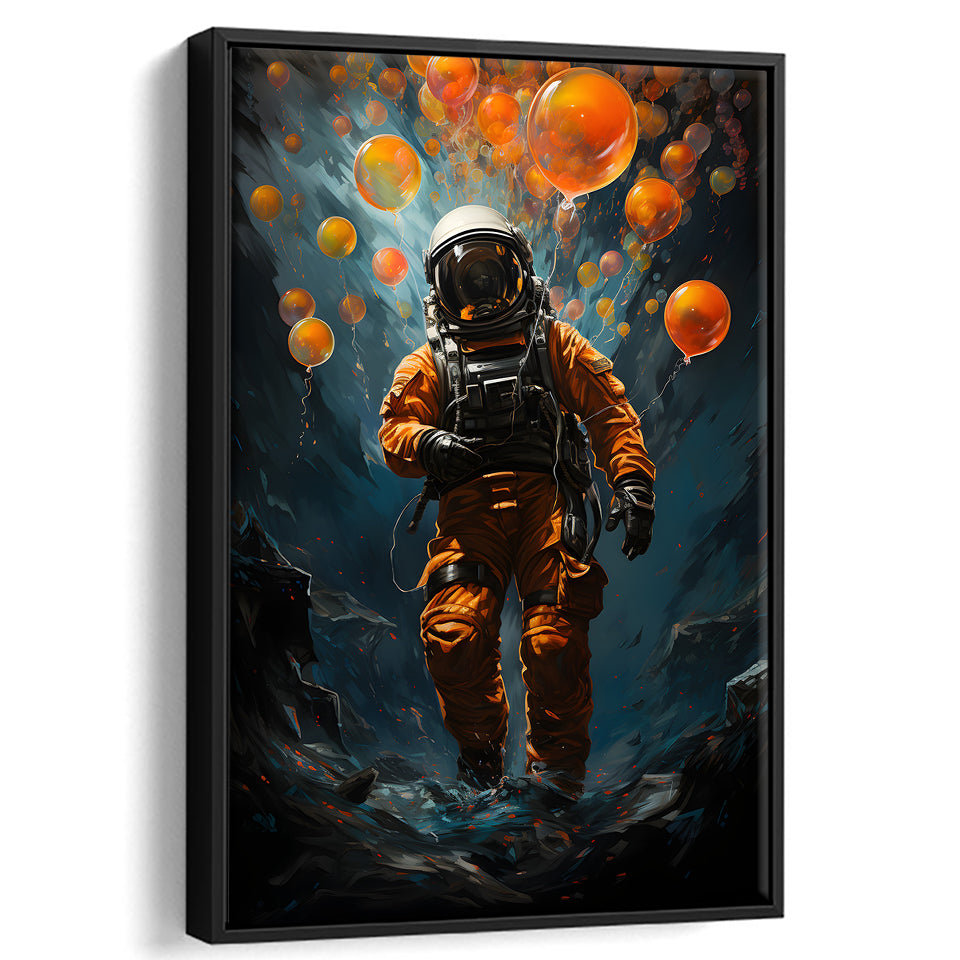 Astronaut And Balloons V1 Framed Canvas Prints Wall Art Home Decor, Painting Canvas, Floating Frame