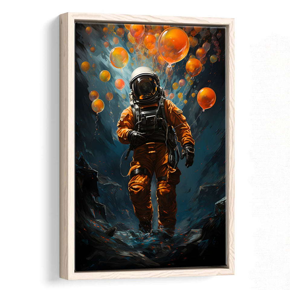 Astronaut And Balloons V1 Framed Canvas Prints Wall Art Home Decor, Painting Canvas, Floating Frame