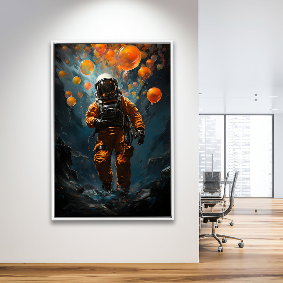 Astronaut And Balloons V1 Framed Canvas Prints Wall Art Home Decor, Painting Canvas, Floating Frame