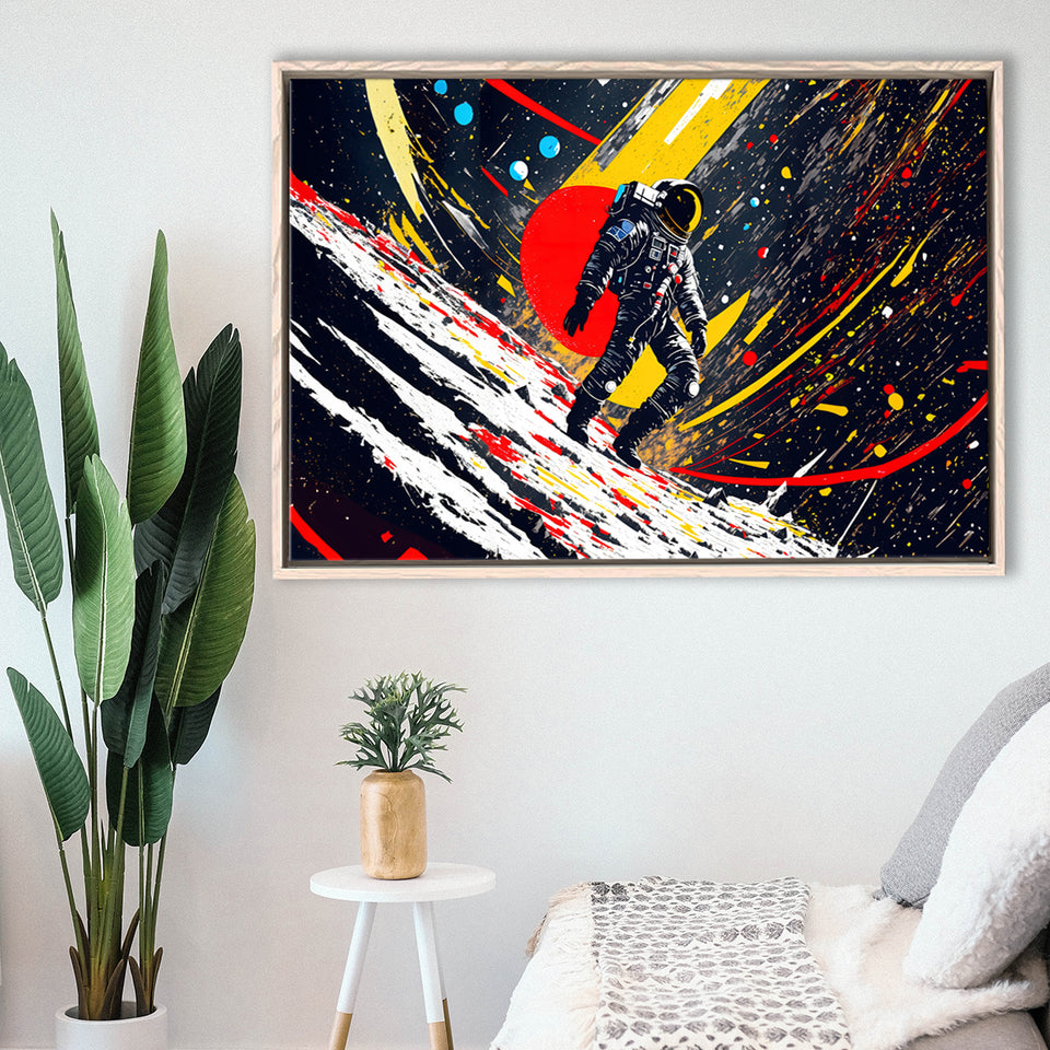 Astronaut And Colorful Milky Way Framed Canvas Prints Wall Art Home Decor, Painting Canvas, Floating Frame