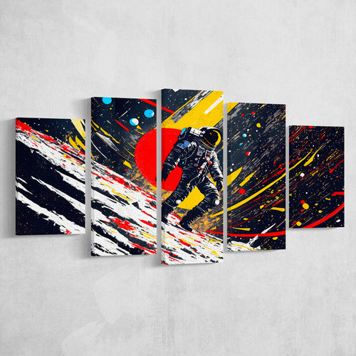 Astronaut And Colorful Milky Way 5 Panels Canvas Prints Wall Art Home Decor, Large Mixed Canvas