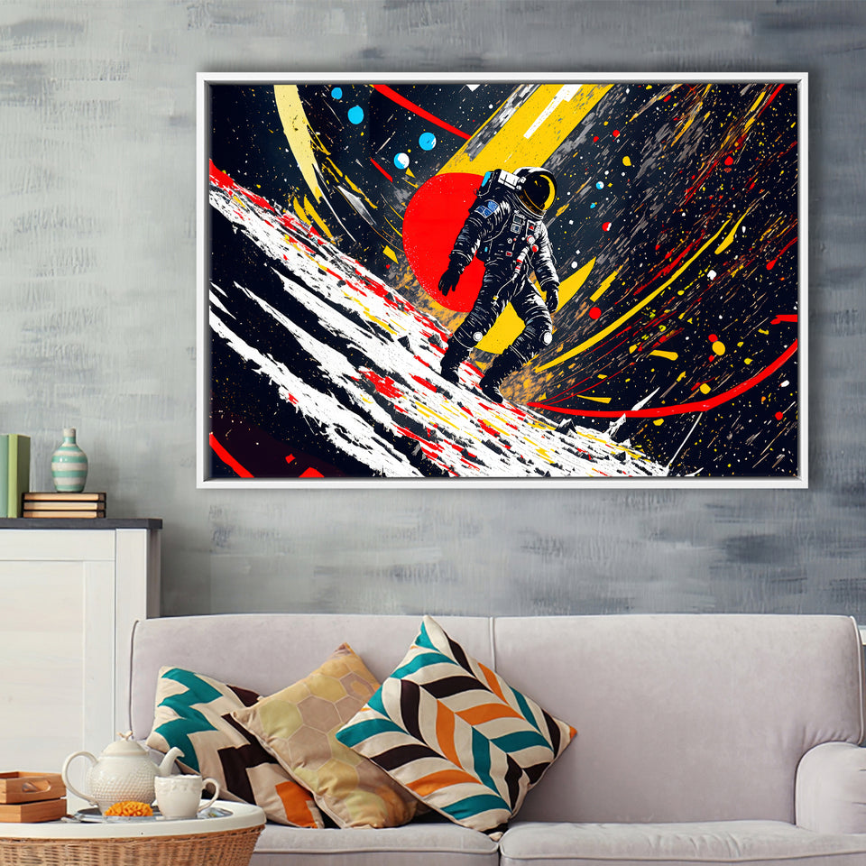 Astronaut And Colorful Milky Way Framed Canvas Prints Wall Art Home Decor, Painting Canvas, Floating Frame