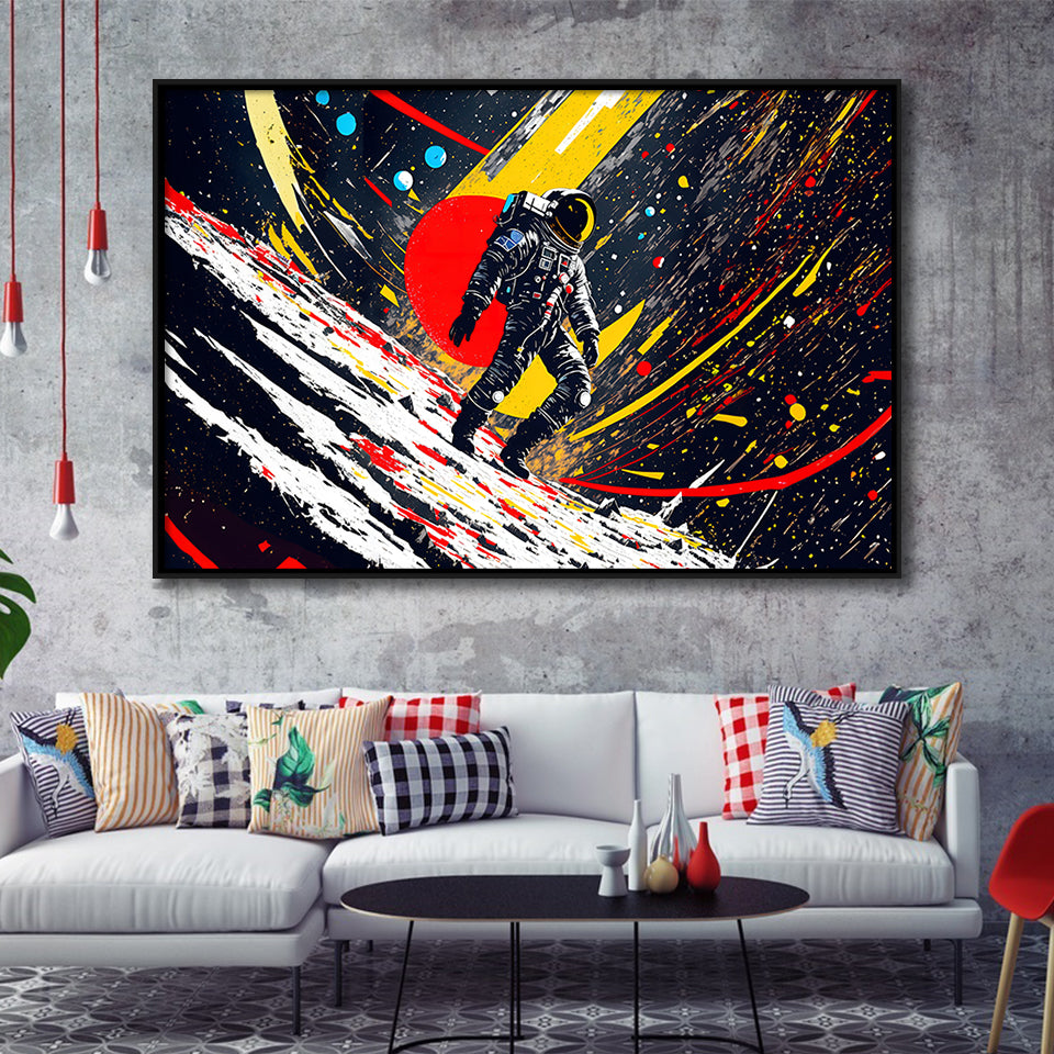 Astronaut And Colorful Milky Way Framed Canvas Prints Wall Art Home Decor, Painting Canvas, Floating Frame