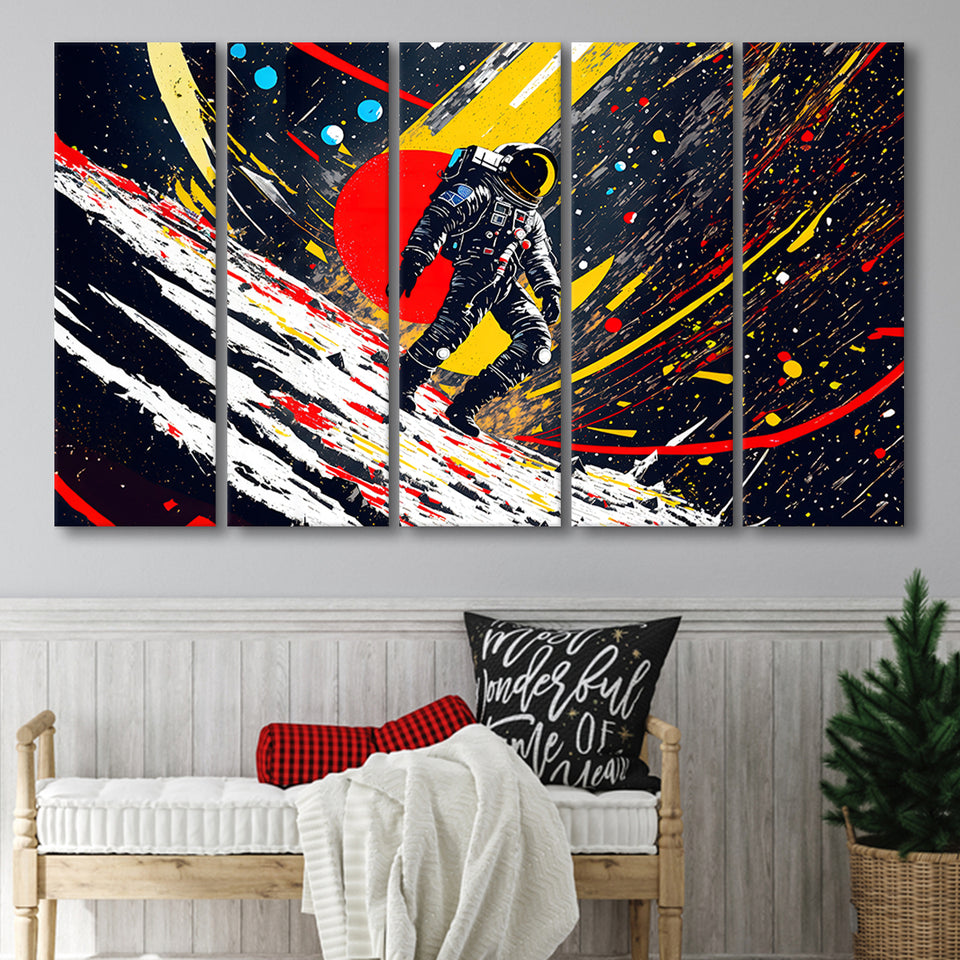 Astronaut And Colorful Milky Way 5 Panels B Canvas Prints Wall Art Home Decor, Extra Large Canvas