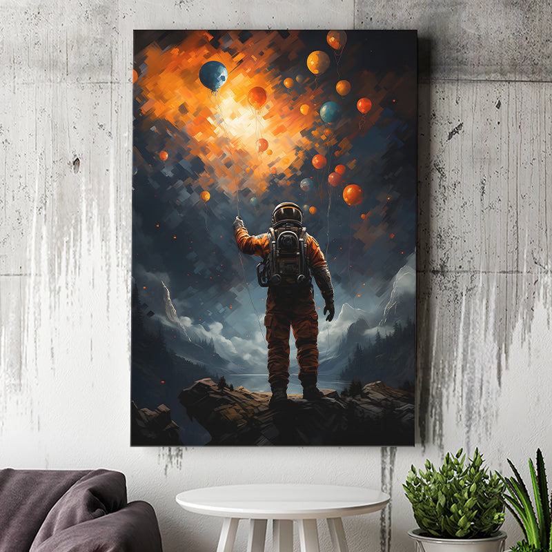 Astronaut Holding The Balloons Canvas Prints Wall Art Home Decor, Painting Canvas, Living Room Wall Decor
