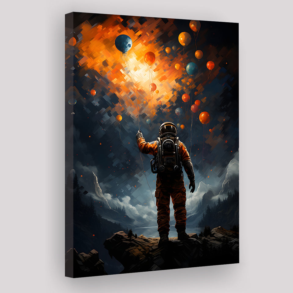 Astronaut Holding The Balloons Canvas Prints Wall Art Home Decor, Painting Canvas, Living Room Wall Decor
