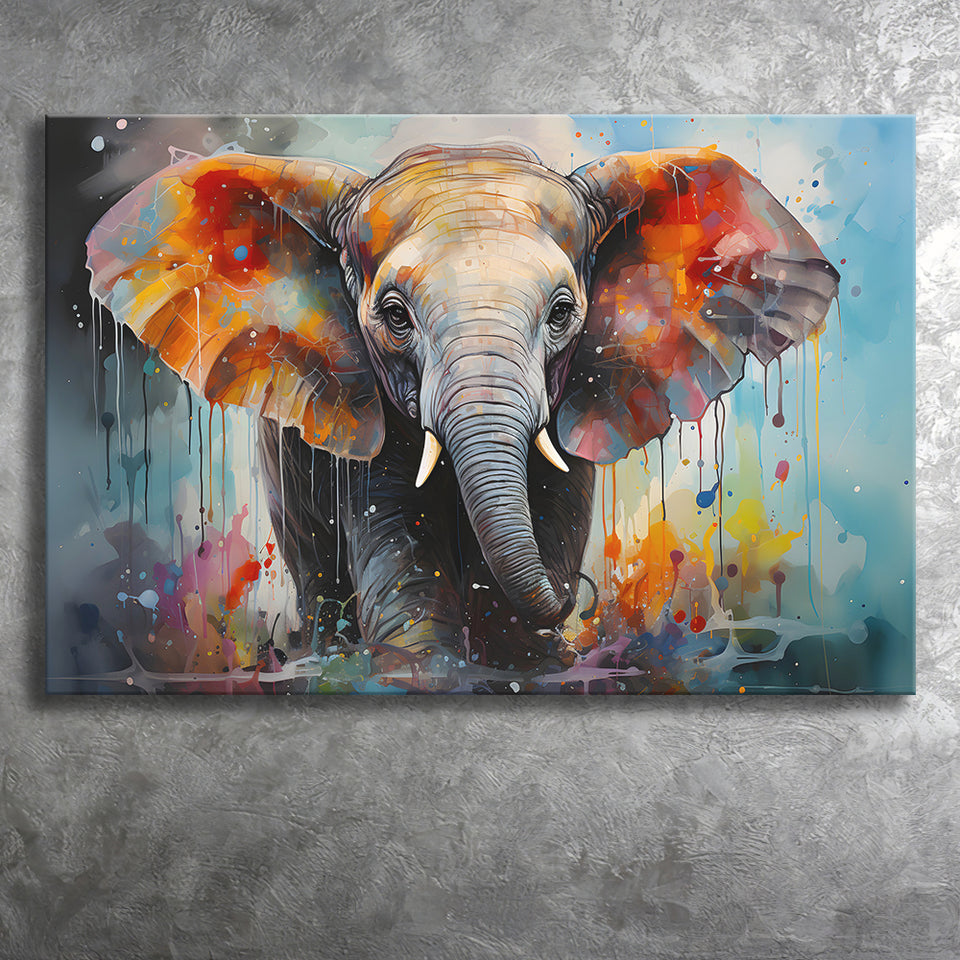 Baby Elephant Colorful Art For Kids Canvas Prints Wall Art Home Decor, Painting Canvas, Living Room Wall Decor