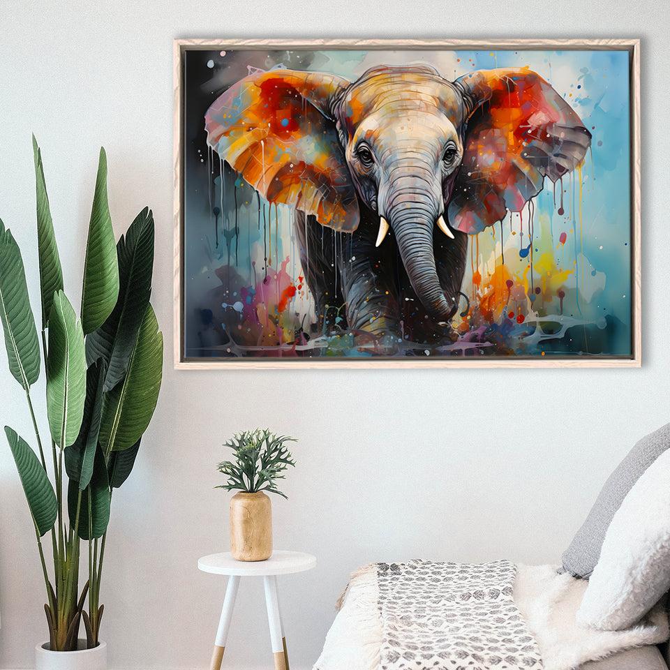 Baby Elephant Colorful Art For Kids Framed Canvas Prints Wall Art Home Decor, Painting Canvas, Floating Frame
