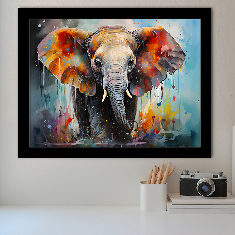 Baby Elephant Colorful Art For Kids Framed Art Prints Wall Decor, Painting Art, Framed Picture