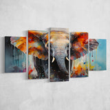 Baby Elephant Colorful Art For Kids 5 Panels Canvas Prints Wall Art Home Decor, Large Mixed Canvas