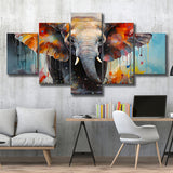 Baby Elephant Colorful Art For Kids 5 Panels Canvas Prints Wall Art Home Decor, Large Mixed Canvas