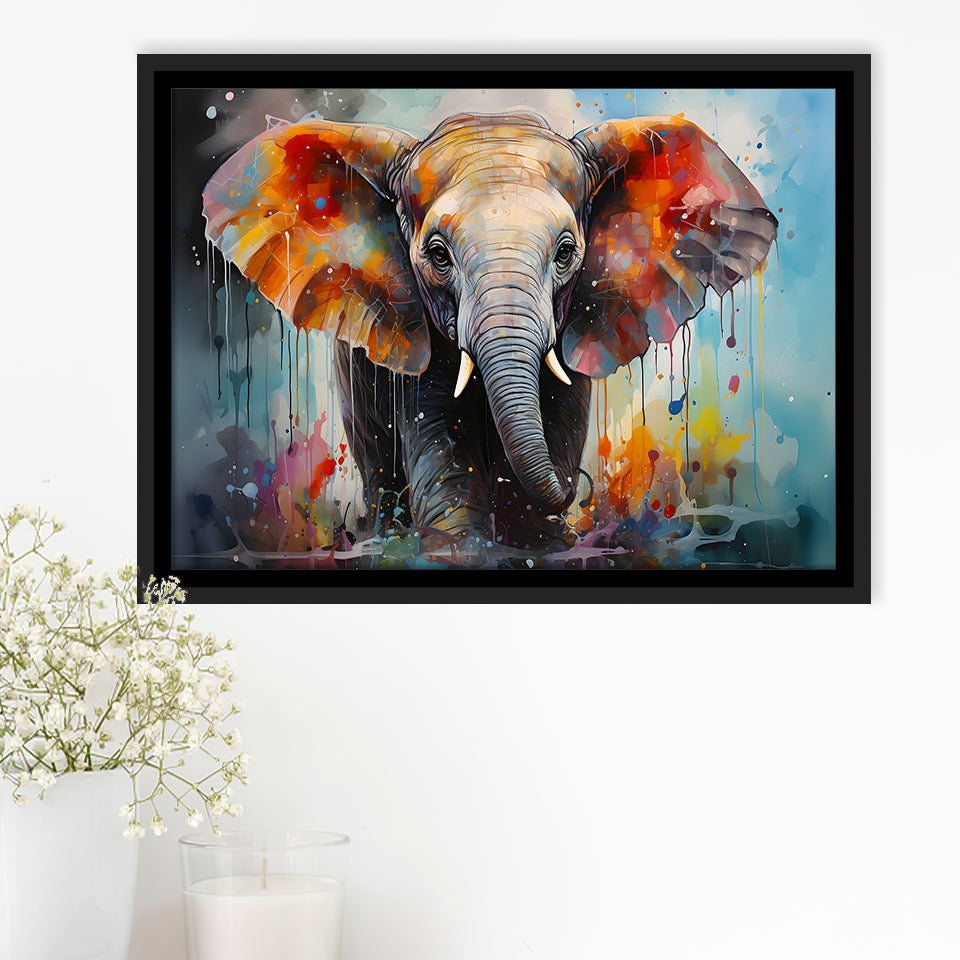 Baby Elephant Colorful Art For Kids Framed Canvas Prints Wall Art Home Decor, Painting Canvas, Floating Frame