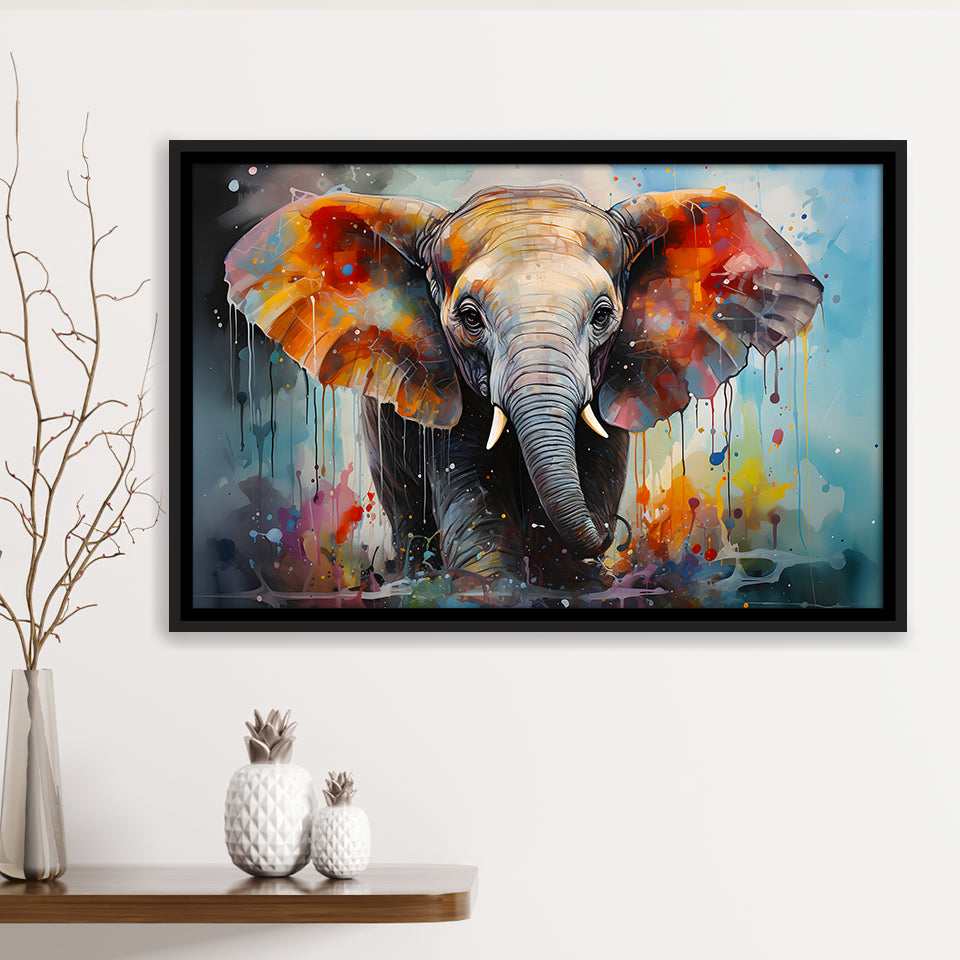 Baby Elephant Colorful Art For Kids Framed Canvas Prints Wall Art Home Decor, Painting Canvas, Floating Frame