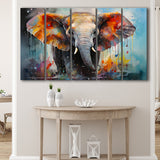 Baby Elephant Colorful Art For Kids 5 Panels B Canvas Prints Wall Art Home Decor, Extra Large Canvas