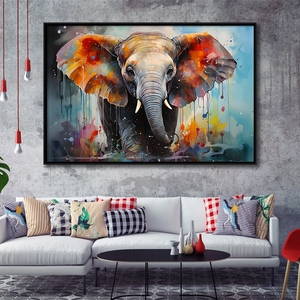 Baby Elephant Colorful Art For Kids Framed Canvas Prints Wall Art Home Decor, Painting Canvas, Floating Frame