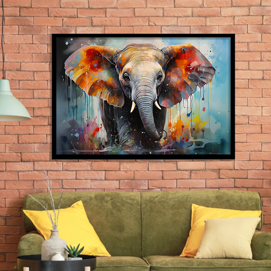 Baby Elephant Colorful Art For Kids Framed Art Prints Wall Decor, Painting Art, Framed Picture