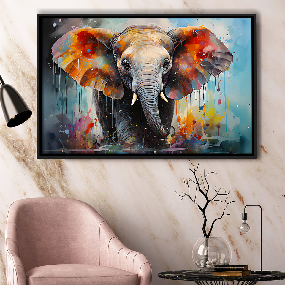Baby Elephant Colorful Art For Kids Framed Canvas Prints Wall Art Home Decor, Painting Canvas, Floating Frame