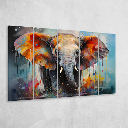 Baby Elephant Colorful Art For Kids 5 Panels B Canvas Prints Wall Art Home Decor, Extra Large Canvas