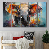 Baby Elephant Colorful Art For Kids 5 Panels B Canvas Prints Wall Art Home Decor, Extra Large Canvas