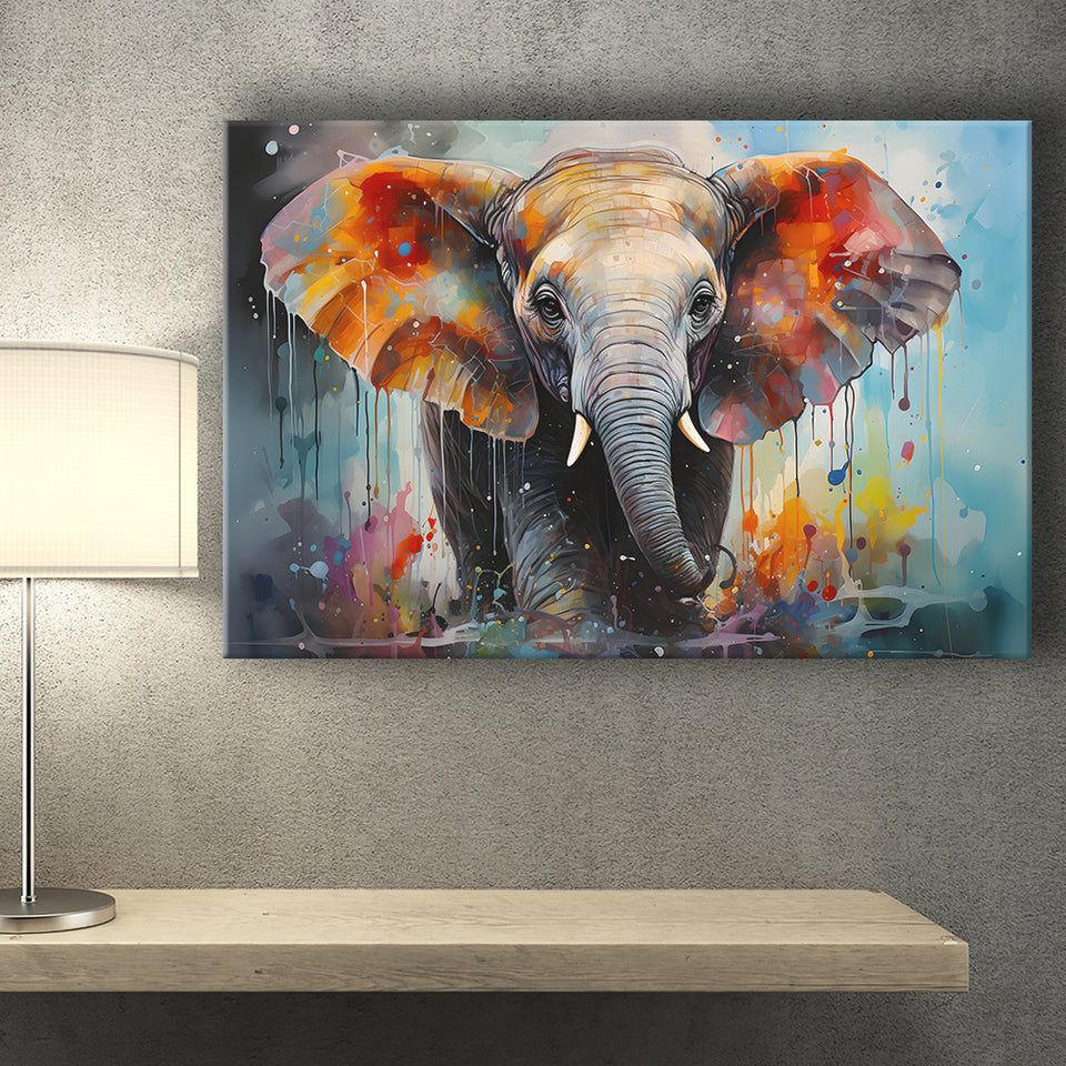 Baby Elephant Colorful Art For Kids Canvas Prints Wall Art Home Decor, Painting Canvas, Living Room Wall Decor