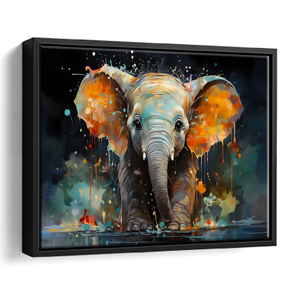 Baby Elephant Colorful Art Framed Canvas Prints Wall Art Home Decor, Painting Canvas, Floating Frame