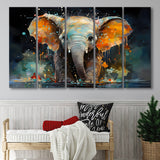 Baby Elephant Colorful Art 5 Panels B Canvas Prints Wall Art Home Decor, Extra Large Canvas