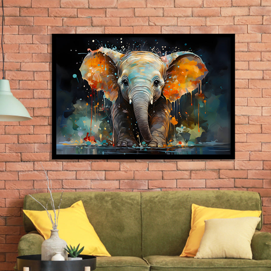 Baby Elephant Colorful Art Framed Art Prints Wall Decor, Painting Art, Framed Picture