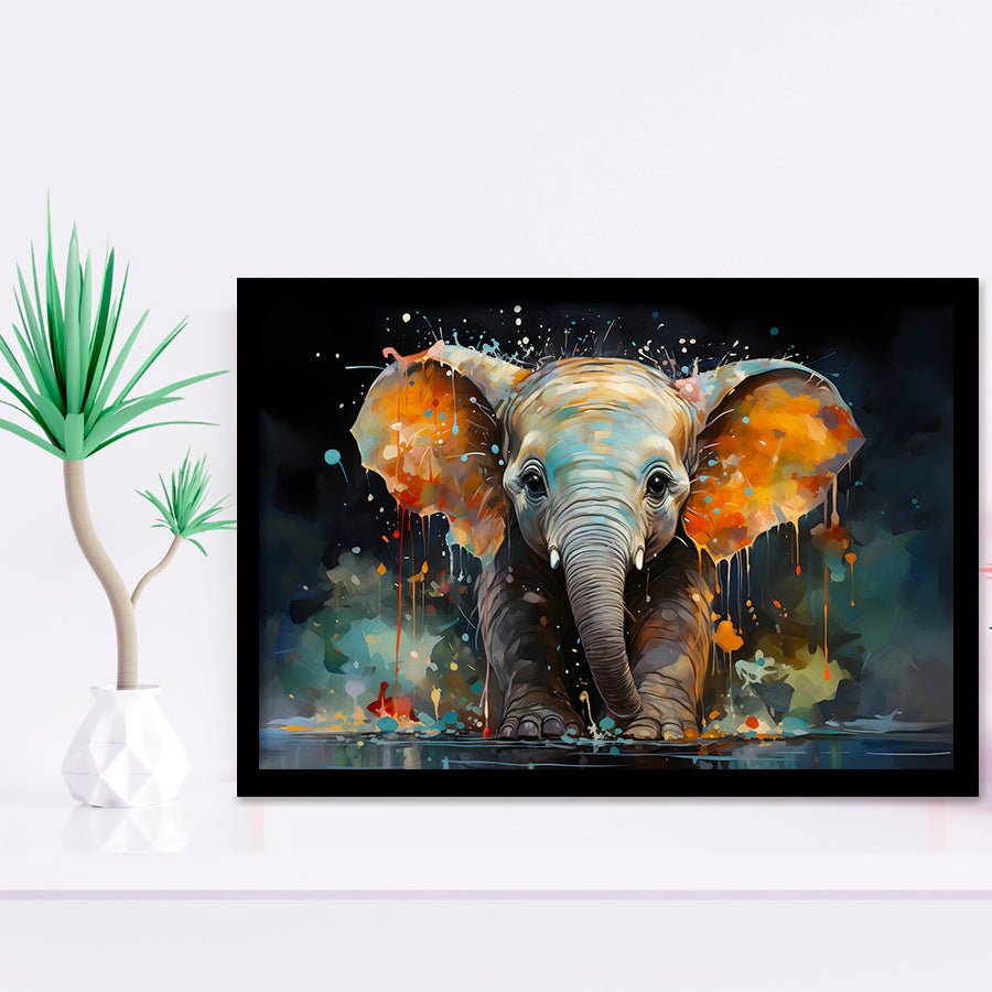 Baby Elephant Colorful Art Framed Art Prints Wall Decor, Painting Art, Framed Picture