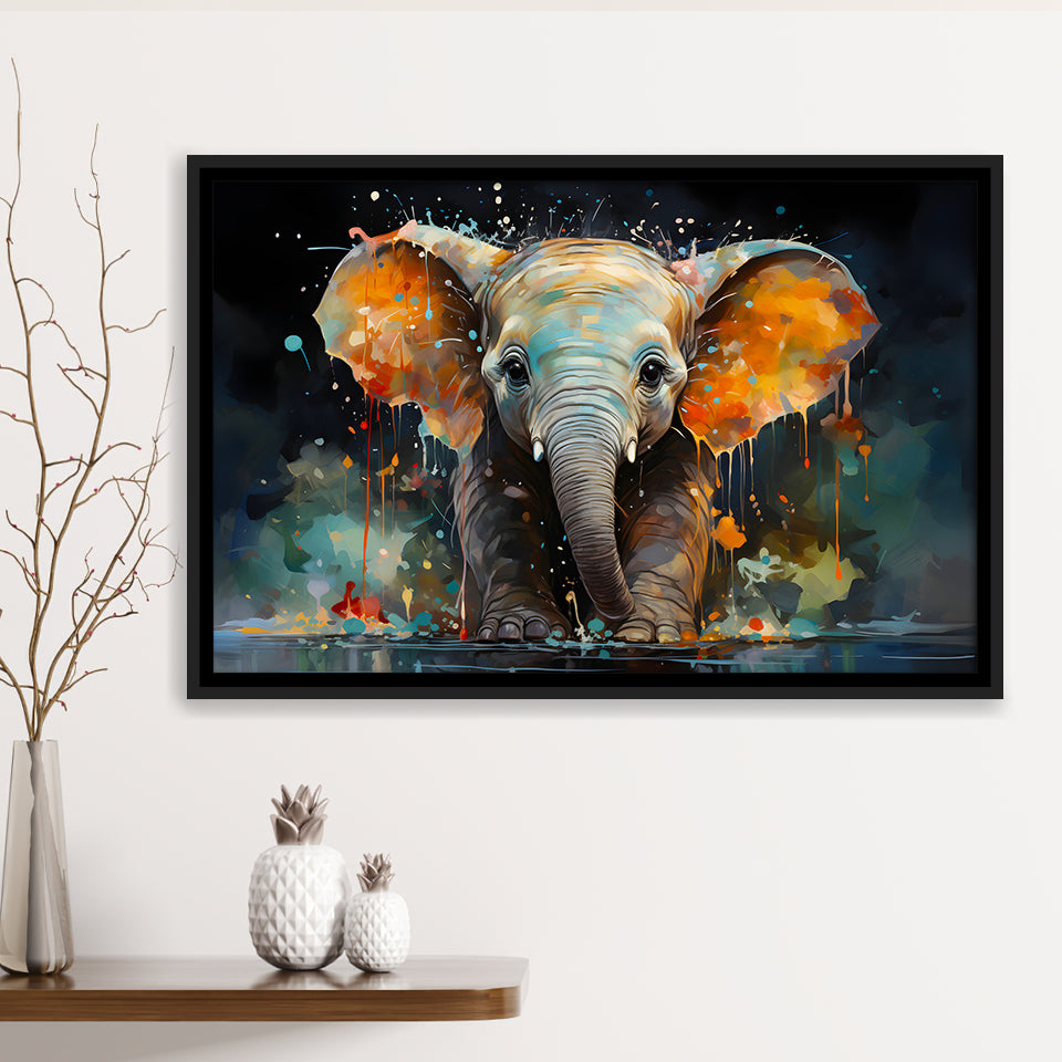 Baby Elephant Colorful Art Framed Canvas Prints Wall Art Home Decor, Painting Canvas, Floating Frame