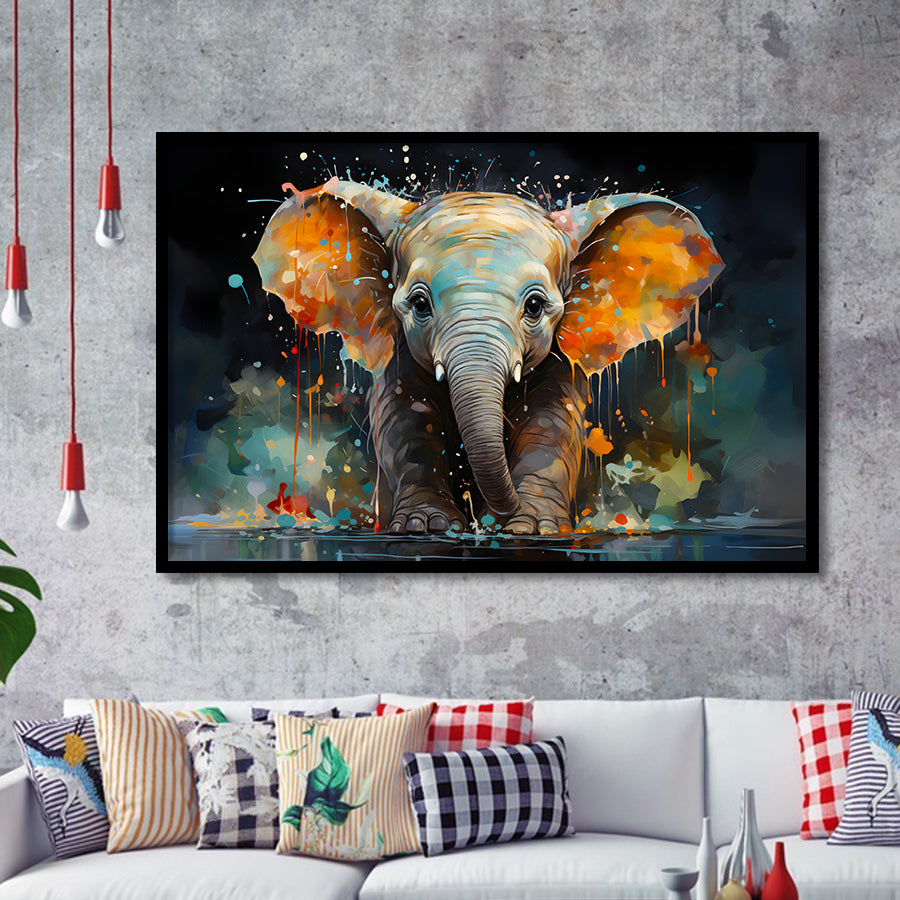 Baby Elephant Colorful Art Framed Art Prints Wall Decor, Painting Art, Framed Picture