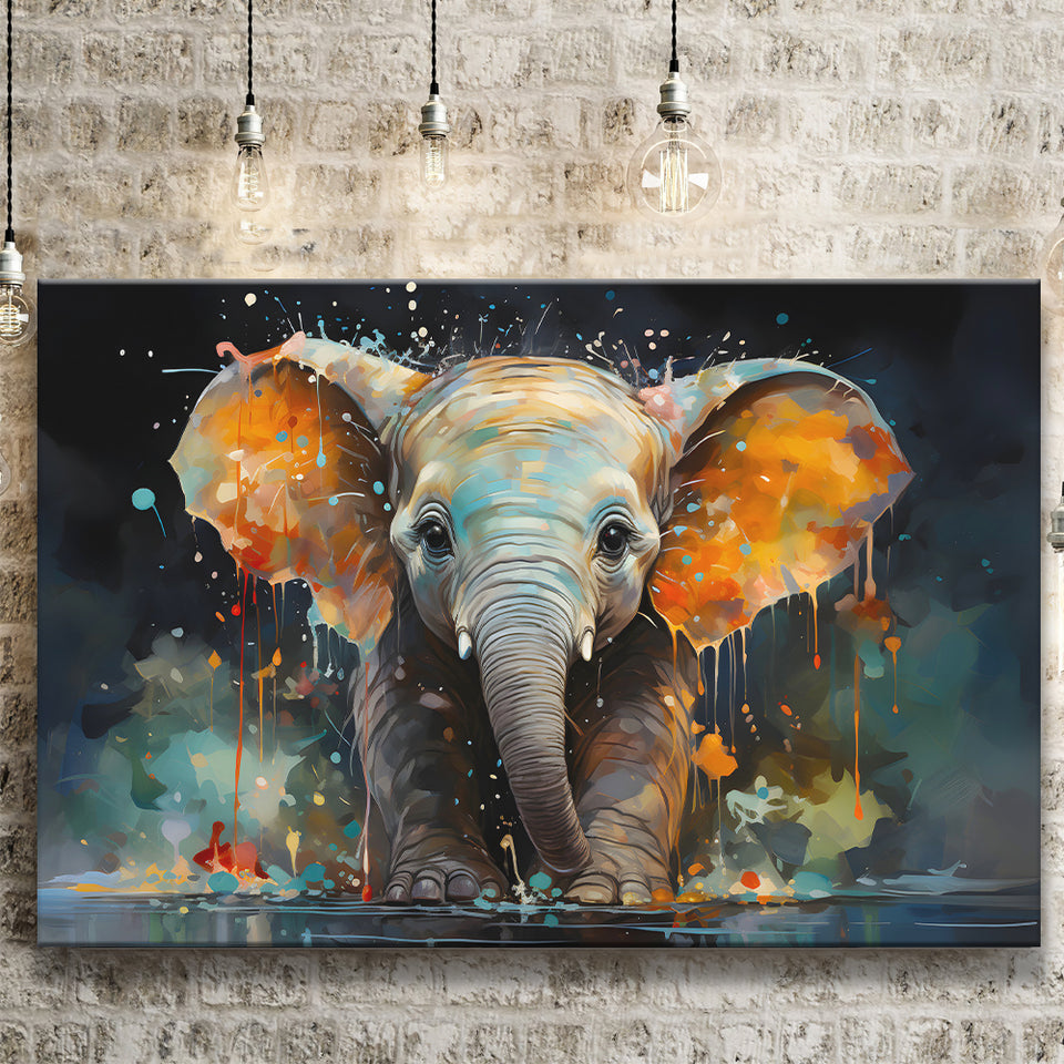 Baby Elephant Colorful Art Canvas Prints Wall Art Home Decor, Painting Canvas, Living Room Wall Decor