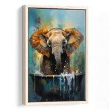 Baby Elephant Colorful In A Bathtub V4 Framed Canvas Prints Wall Art Home Decor, Painting Canvas, Floating Frame