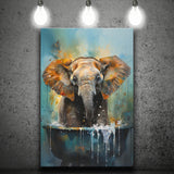Baby Elephant Colorful In A Bathtub V4 Canvas Prints Wall Art Home Decor, Painting Canvas, Living Room Wall Decor