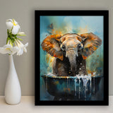 Baby Elephant Colorful In A Bathtub V4 Framed Art Prints Wall Decor, Painting Art, Framed Picture