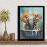 Baby Elephant Colorful In A Bathtub V4 Framed Canvas Prints Wall Art Home Decor, Painting Canvas, Floating Frame