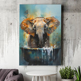 Baby Elephant Colorful In A Bathtub V4 Canvas Prints Wall Art Home Decor, Painting Canvas, Living Room Wall Decor