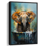 Baby Elephant Colorful In A Bathtub V4 Framed Canvas Prints Wall Art Home Decor, Painting Canvas, Floating Frame