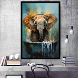 Baby Elephant Colorful In A Bathtub V4 Framed Art Prints Wall Decor, Painting Art, Framed Picture