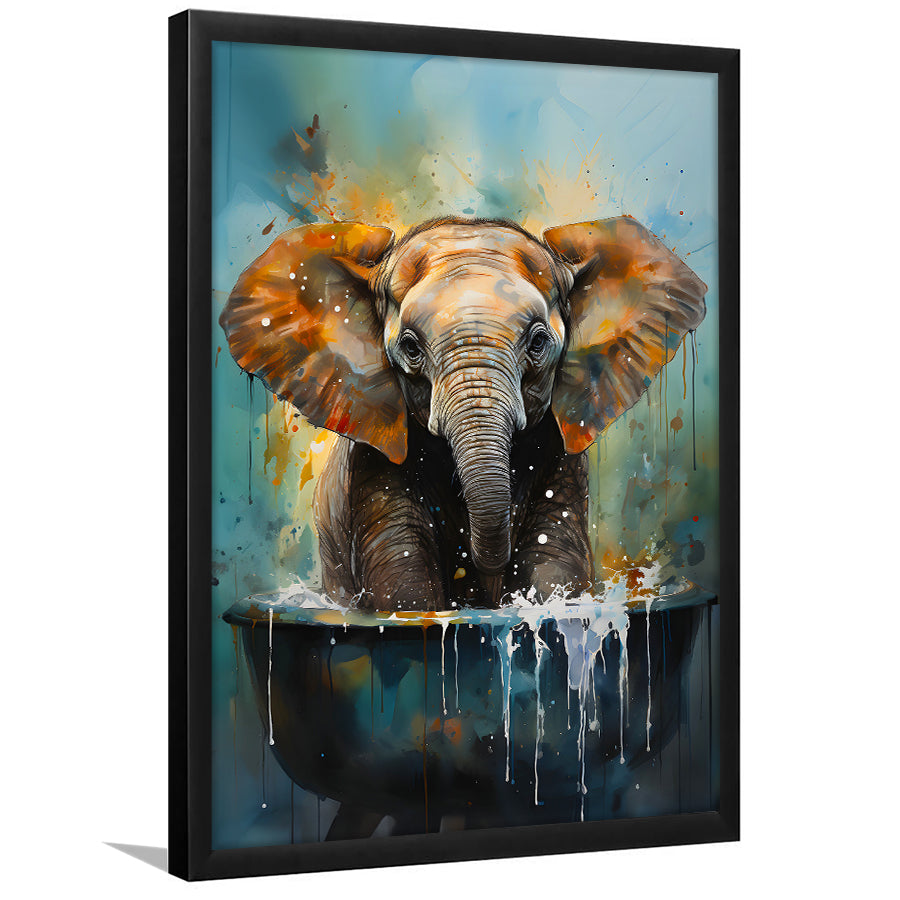 Baby Elephant Colorful In A Bathtub V4 Framed Art Prints Wall Decor, Painting Art, Framed Picture