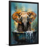 Baby Elephant Colorful In A Bathtub V4 Framed Art Prints Wall Decor, Painting Art, Framed Picture