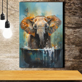 Baby Elephant Colorful In A Bathtub V4 Canvas Prints Wall Art Home Decor, Painting Canvas, Living Room Wall Decor