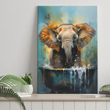 Baby Elephant Colorful In A Bathtub V4 Canvas Prints Wall Art Home Decor, Painting Canvas, Living Room Wall Decor