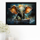Baby Elephant Colorful In Bathtub Framed Canvas Prints Wall Art Home Decor, Painting Canvas, Floating Frame