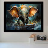 Baby Elephant Colorful In Bathtub Framed Art Prints Wall Decor, Painting Art, Framed Picture