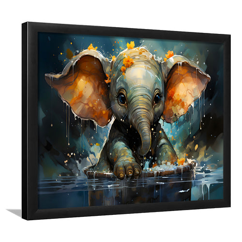 Baby Elephant Colorful In Bathtub Framed Art Prints Wall Decor, Painting Art, Framed Picture